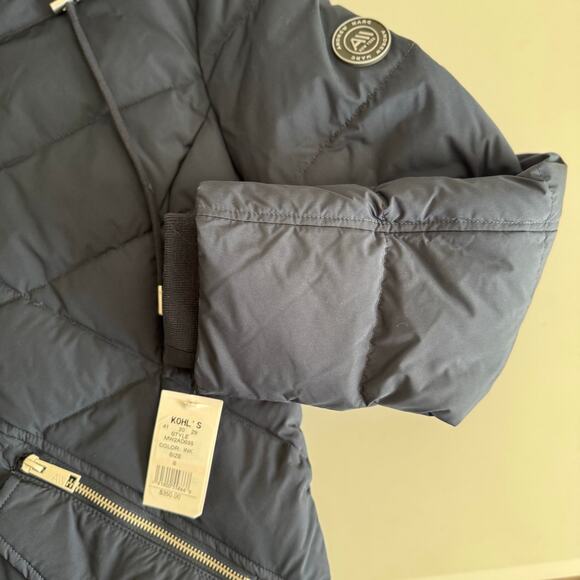 NWT Andrew Marc Phoebe Down-Filled Faux Fur Trim Zip Front Long Coat Blue Size S - Picture 8 of 16